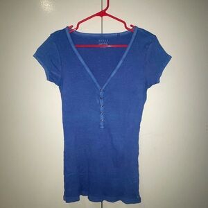 Guess Blue Short Sleeve V-Neck Top